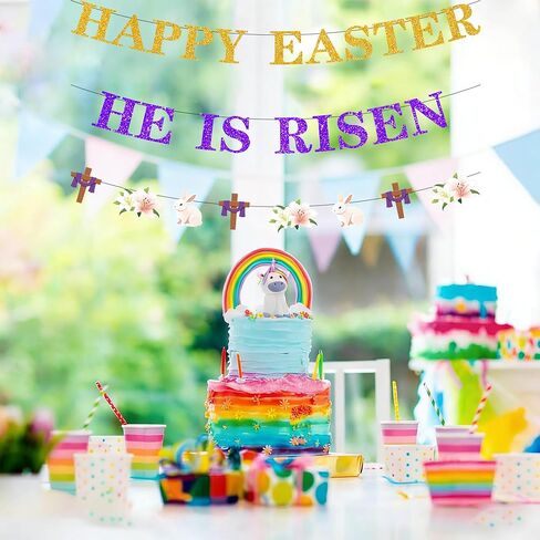 لافتة He is Risen لافتة عيد الفصح السعيدة، لافتة Jesus is Risen، لافتة دينية على شكل أرنب مسيحي، إكليل للمنزل والمكتب والمدرسة in Kuwait