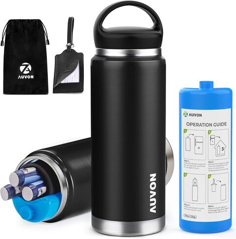 حقيبة سفر مبرد لقلم الأنسولين من AUVON لـ 3-6 أقلام مع علامة طبية، مبرد سفر طبي معتمد من TSA مع مقبض محمول، مبرد أنسولين لمرضى السكري مع حزمة ثلج هلامية وحقيبة برباط مضادة للتجميد in Kuwait