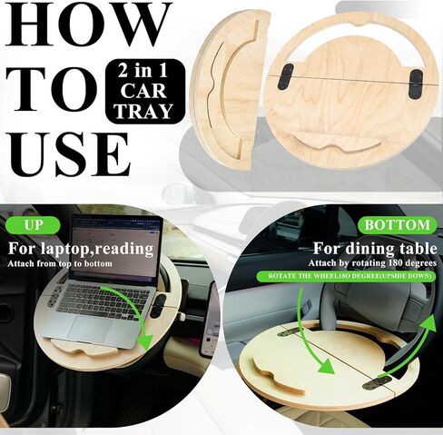 Outus 2 in 1 Car Steering Wheel Tray Steering Wheel Desk for Laptop Wooden Car Table Foldable for Eating Food Writing Work Multipurpose Travel Cars Accessories in Saudi Arabia