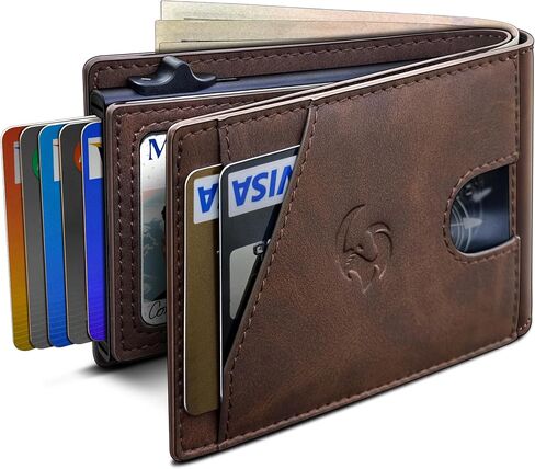 محفظة للرجال، حامل بطاقات رفيع منبثق مع خاصية حجب RFID، محفظة بسيطة ثنائية الطي مع 9 فتحات للبطاقات، نافذة لبطاقة الهوية وجيب للنقود، حافظة معدنية قابلة للطي مع إغلاق مغناطيسي، صندوق هدايا in Saudi Arabia