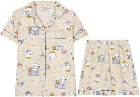 Kawaii Pajamas For Women Set Cute Cartoon Sleepwear Home Clothes Sleepwear Short Sleeve Shirt and Casual Short in Saudi Arabia