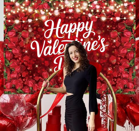 Valentine's Day Red Rose Backdrop Floral Fairy Lights Heart Love Theme Photography Background for Valentine's Day Party Decoration Romantic Photo Booth Props Wedding Anniversary Supplies 7x5FT in Kuwait