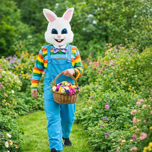 EraSpooky Easter Bunny Costume for Adults Funny Rabbit Costume with Plush Bunny Mask Easter Mascot in Saudi Arabia