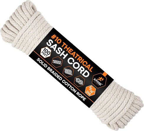 سلك وشاح Xpose Safety #10 - 5/16 بوصة × 100 قدم - حبل قطني أبيض مع قلب من النايلون - سلك منخفض التمدد لوشاح النافذة، ربط للأسفل، حبل الغسيل، التخييم، التزوير، الأعمال اليدوية، تحسين المنزل in Kuwait