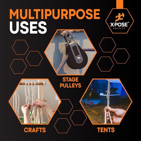 سلك وشاح Xpose Safety #10 - 5/16 بوصة × 100 قدم - حبل قطني أبيض مع قلب من النايلون - سلك منخفض التمدد لوشاح النافذة، ربط للأسفل، حبل الغسيل، التخييم، التزوير، الأعمال اليدوية، تحسين المنزل in Kuwait