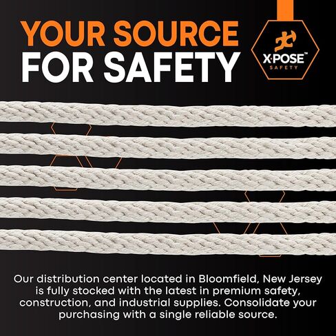 سلك وشاح Xpose Safety #10 - 5/16 بوصة × 100 قدم - حبل قطني أبيض مع قلب من النايلون - سلك منخفض التمدد لوشاح النافذة، ربط للأسفل، حبل الغسيل، التخييم، التزوير، الأعمال اليدوية، تحسين المنزل in Kuwait