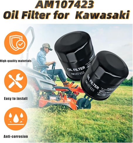 فلتر زيت AM107423 لمحركات Kawasaki FX850V FX801V FJ180V FH381-721V FH601-770D FX751-FX1000V ومحركات Club Car 1016467-يستبدل 49065-0724، 49065-7010، AM107423 - حزمة من 2 in Kuwait
