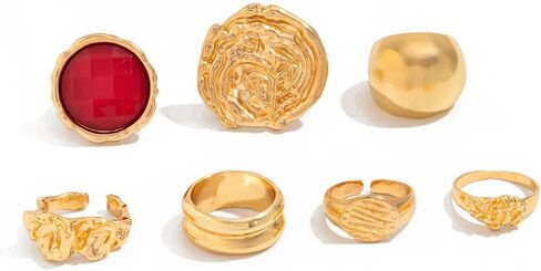 Chunky Gemstone Ring Set for Women Vintage Stackable Gold Rings Statement Geometric Knuckle Rings Set Fashion Party Simple Jewelry in Saudi Arabia