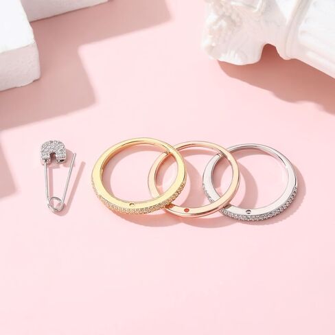 دبوس الأمان خواتم فضية وذهبية قابلة للتكديس للنساء غير مشوهة مطلية بالذهب عيار 14 قيراط مجموعة خواتم زفاف زركونيا مكعبة خواتم زفاف حلقة الإبهام حزمة مكدسة مجوهرات فريدة هدية للنساء GS مقاس 10 in Kuwait