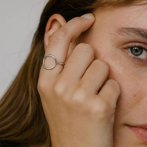 خاتم SOVATS من الفضة الإسترليني عيار 925 بدائرة مفتوحة للنساء - مطلي بالروديوم، تصميم بسيط قابل للتكديس، مجوهرات خالية من النيكل in Kuwait