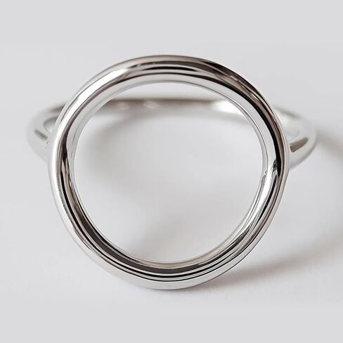 خاتم SOVATS من الفضة الإسترليني عيار 925 بدائرة مفتوحة للنساء - مطلي بالروديوم، تصميم بسيط قابل للتكديس، مجوهرات خالية من النيكل in Kuwait