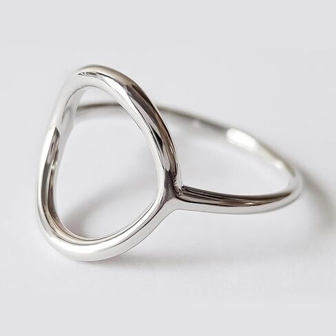 خاتم SOVATS من الفضة الإسترليني عيار 925 بدائرة مفتوحة للنساء - مطلي بالروديوم، تصميم بسيط قابل للتكديس، مجوهرات خالية من النيكل in Kuwait