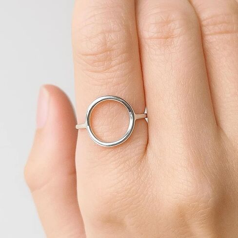خاتم SOVATS من الفضة الإسترليني عيار 925 بدائرة مفتوحة للنساء - مطلي بالروديوم، تصميم بسيط قابل للتكديس، مجوهرات خالية من النيكل in Kuwait