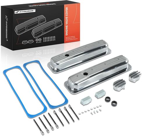 A-Premium Upgraded Aluminum Engine Valve Cover with Valve Cover Gasket and Breather Cap Compatible with Chevy 1987-1997 Small Block, 5.0L/305 5.7L/350, 2-PC Set in Saudi Arabia