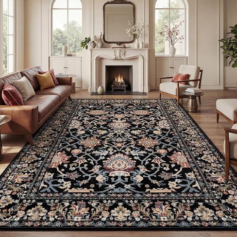 سجادة منطقة Warmstar 6×9 لغرفة المعيشة، سجادة منطقة قابلة للغسل، دعامة من المطاط اللدن حراريًا، طباعة أوراق الشجر والأزهار، سجادة نباتية عتيقة منخفضة الوبر لغرفة المعيشة وغرفة النوم وغرفة الطعام، قاعدة كريمية in Kuwait