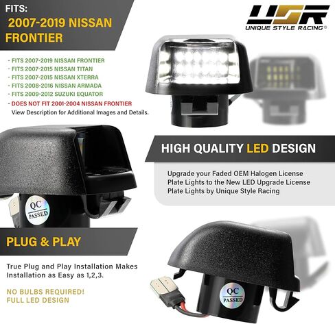 USR 07-19 D40 Pickup Truck License Plate Light – Plate Lamps (Left + Right) Pair - Compatible with 2007-2019 Nissan Frontier Pick Up Trucks All Models such as S, SV, Pro-4X (LED WHITE 6000K UPGRADE) in Saudi Arabia