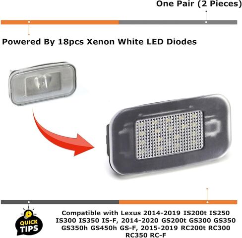 iJDMTOY OEM-Fit 3W Full LED License Plate Light Kit Compatible With Lexus 2014-2019 IS, 2014-2019 GS, 2015-2019 RC; Compatible With Toyota 2024-up Crown, Powered by 18-SMD Xenon White LED Diodes in Saudi Arabia