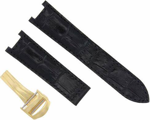 Ewatchparts Leather Watch Band Strap Compatible With Pasha De Cartier 20mm Gold Deployment Clasp Black in Saudi Arabia