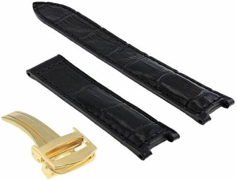 Ewatchparts Leather Watch Band Strap Compatible With Pasha De Cartier 20mm Gold Deployment Clasp Black in Saudi Arabia