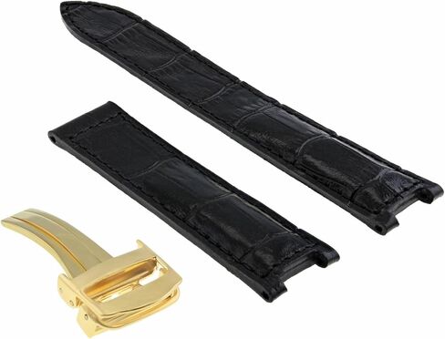 Ewatchparts Leather Watch Band Strap Compatible With Pasha De Cartier 20mm Gold Deployment Clasp Black in Saudi Arabia