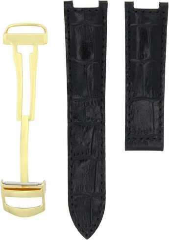 Ewatchparts Leather Watch Band Strap Compatible With Pasha De Cartier 20mm Gold Deployment Clasp Black in Saudi Arabia