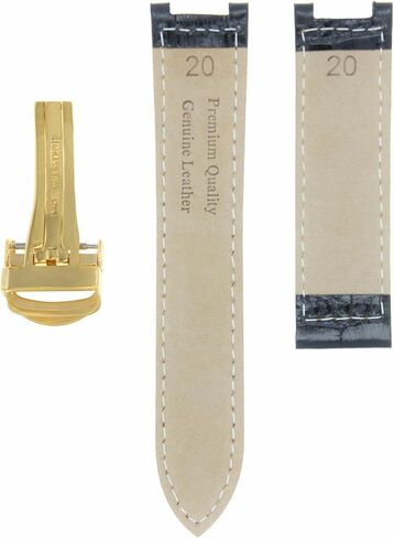 Ewatchparts Leather Watch Band Strap Compatible With Pasha De Cartier 20mm Gold Deployment Clasp Black in Saudi Arabia