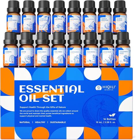 HIQILI Essential Oils for Diffusers for Home，Top 6 Gift Essential Oil Set，Include Lavender, Orange, Peppermint, Tea Tree, Eucalyptus, Lemongrass，Beginner Kit（10ML*6） in Saudi Arabia