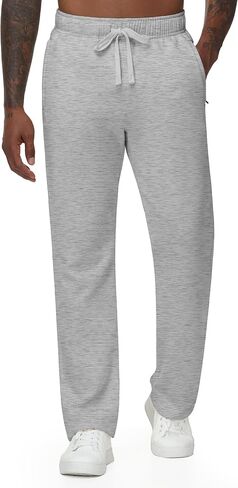 JWM Men's Fleece Open Bottom Sweatpants Straight Leg Uncuffed Cotton Athletic Running Lounge Pants with Zipper Pockets in Kuwait
