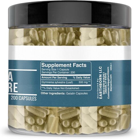 Earthborn Elements Gymnema Sylvestre 200 Capsules, Pure & Undiluted, No Additives in Kuwait