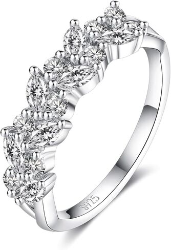 IMOLOVE Moissanite Wedding Bands for Women, Trendy 0.8 Carat Marquise Eternity Wedding Band Everyday Fashion Silver Moissanite Rings for Women with 18K White Gold Plated Size 5-11 in Kuwait