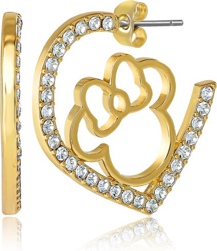 Minnie Mouse Outline Heart Hoop Earrings for Women with Rhinestones Official License, 18k Gold Plated Mother's Day Earrings in Saudi Arabia