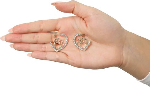 Minnie Mouse Outline Heart Hoop Earrings for Women with Rhinestones Official License, 18k Gold Plated Mother's Day Earrings in Saudi Arabia