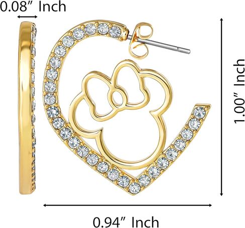 Minnie Mouse Outline Heart Hoop Earrings for Women with Rhinestones Official License, 18k Gold Plated Mother's Day Earrings in Saudi Arabia