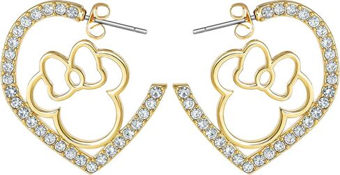 Minnie Mouse Outline Heart Hoop Earrings for Women with Rhinestones Official License, 18k Gold Plated Mother's Day Earrings in Saudi Arabia