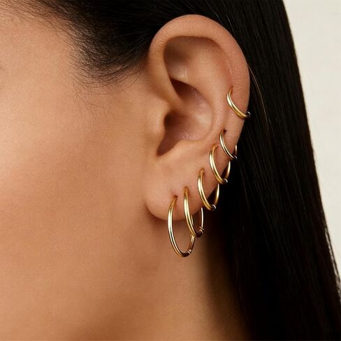 Stainless Steel 12 Pairs 14K Gold and Silver Plated Huggie Hoop Earrings for Women Lightweight Minimalist Small Hoops Hypoallergenic Nickel-free Lead-free Everyday Jewelry for Sensitive Ears Multiple Piercing Stack Set in Saudi Arabia
