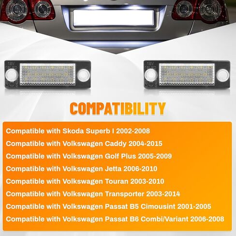 License Plate Lamp Tail Light Clear Lens, 18-LEDs License Plate Light Tag Lamp, 2005-2010 Compatible with Volkswagen Compatible with VW Compatible with Jetta in Saudi Arabia