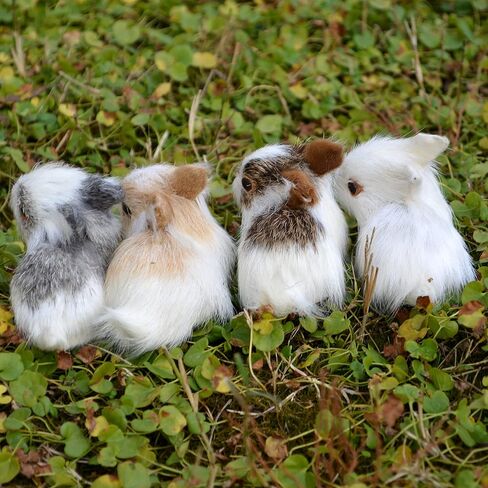 Pack of 4 Assorted Miniature Realistic Plush Rabbit Figurines - Stuffed Farm Animal Model Home Decoration Lifelike Easter Bunnies Photo Props Spring Collectible Gift in Kuwait
