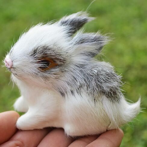 Pack of 4 Assorted Miniature Realistic Plush Rabbit Figurines - Stuffed Farm Animal Model Home Decoration Lifelike Easter Bunnies Photo Props Spring Collectible Gift in Kuwait