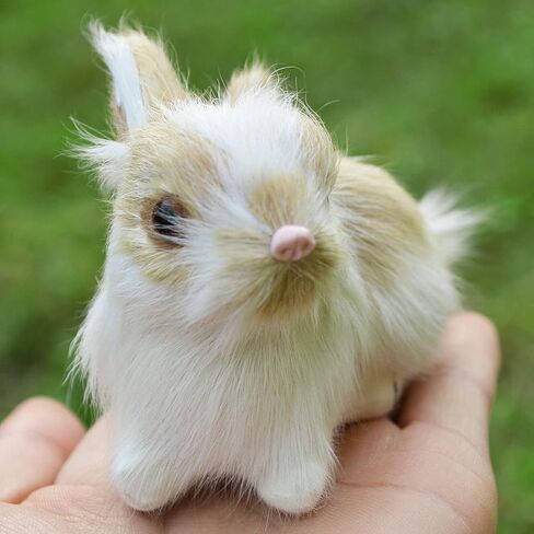 Pack of 4 Assorted Miniature Realistic Plush Rabbit Figurines - Stuffed Farm Animal Model Home Decoration Lifelike Easter Bunnies Photo Props Spring Collectible Gift in Kuwait