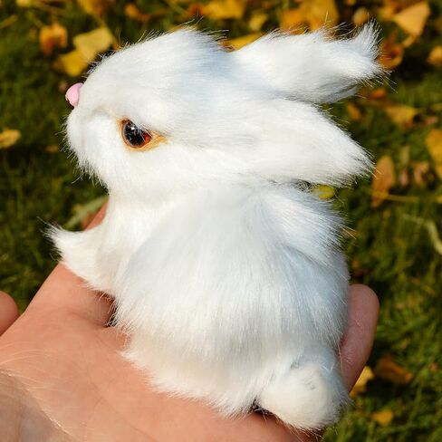 Pack of 4 Assorted Miniature Realistic Plush Rabbit Figurines - Stuffed Farm Animal Model Home Decoration Lifelike Easter Bunnies Photo Props Spring Collectible Gift in Kuwait