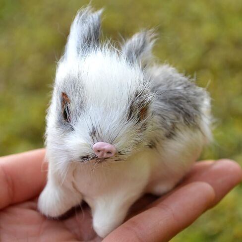 Pack of 4 Assorted Miniature Realistic Plush Rabbit Figurines - Stuffed Farm Animal Model Home Decoration Lifelike Easter Bunnies Photo Props Spring Collectible Gift in Kuwait