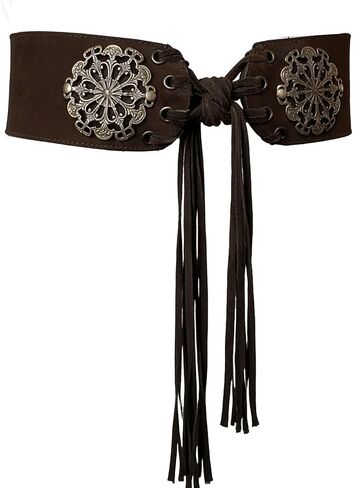 Women's Vintage Disc Renaissance-Corset-Belt 3.15" W Western Suede-Cinch-Belts w/Tassel-Closed for 25-40in Waist in Kuwait