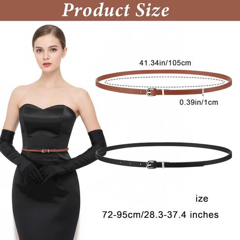 Xindojuz 2 Pack Skinny Belt Women, Thin Brown Leather Belts for Women Jeans Dress Pants Fashion Thin Faux Leather Waist Belt with Gold Buckle, 41.34"/105 cm (Brown & Black) in Saudi Arabia