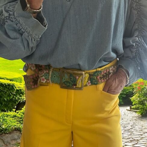 Peruvian Embroidered Flower Wool Belt, Hand Embroidered, Fair Trade - "Lemons and Leaves Belt" in Saudi Arabia