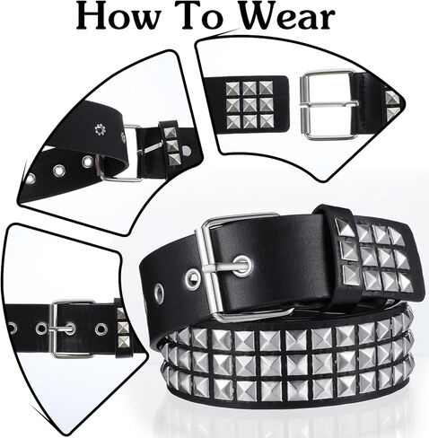 Studded Belt Punk Rock Rivet Belt with Bright Pyramid Studs for Men and Women Adjustable Studded Black Belts for Emo Goth and Y2K Styles for Jeans Dress Halloween Cosplay Music Festivals Apparel in Saudi Arabia