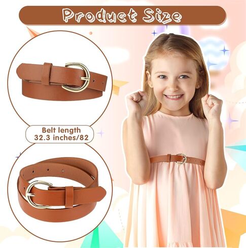 2 Pcs Girls Belts Toddler Leather Waist Belt for Kids Elastic Exquisite Comfortable Skinny Strappy Waist Belts Adjustable Girls Dress Belt With Double O Ring Buckle (32.3" Black Brown) in Saudi Arabia