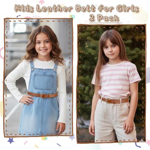 2 Pcs Girls Belts Toddler Leather Waist Belt for Kids Elastic Exquisite Comfortable Skinny Strappy Waist Belts Adjustable Girls Dress Belt With Double O Ring Buckle (32.3" Black Brown) in Saudi Arabia