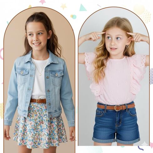 2 Pcs Girls Belts Toddler Leather Waist Belt for Kids Elastic Exquisite Comfortable Skinny Strappy Waist Belts Adjustable Girls Dress Belt With Double O Ring Buckle (32.3" Black Brown) in Saudi Arabia