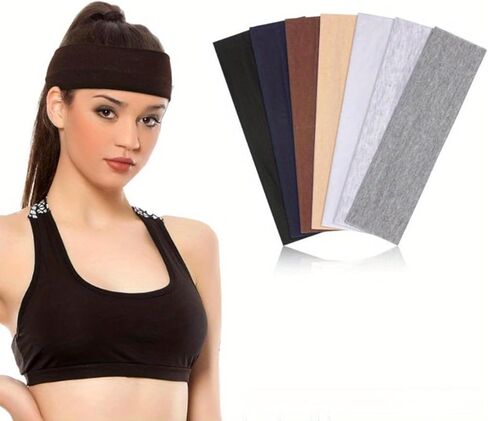 Headbands for Women, 7 Pack Stretchy Non-Slip Cotton Hair Bands, Soft Fabric Headbands for Sports, Workout, Yoga, Running & Daily Wear in Saudi Arabia
