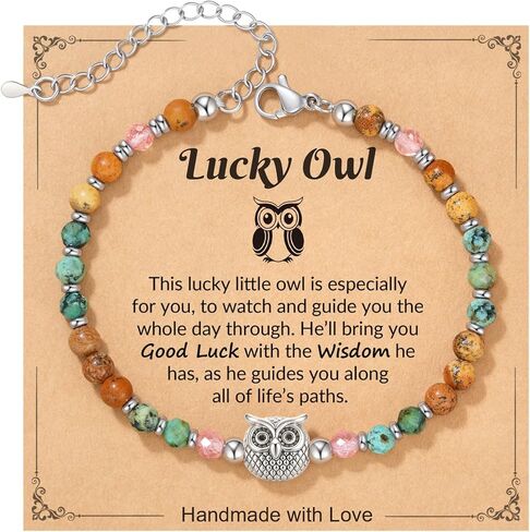 Owl Gifts for Women - Natural Stone Bead Bracelet with Lucky Owl Charm and Meaningful Message Card, Sentimental Jewelry Gifts for Mom, Friends or Her in Saudi Arabia